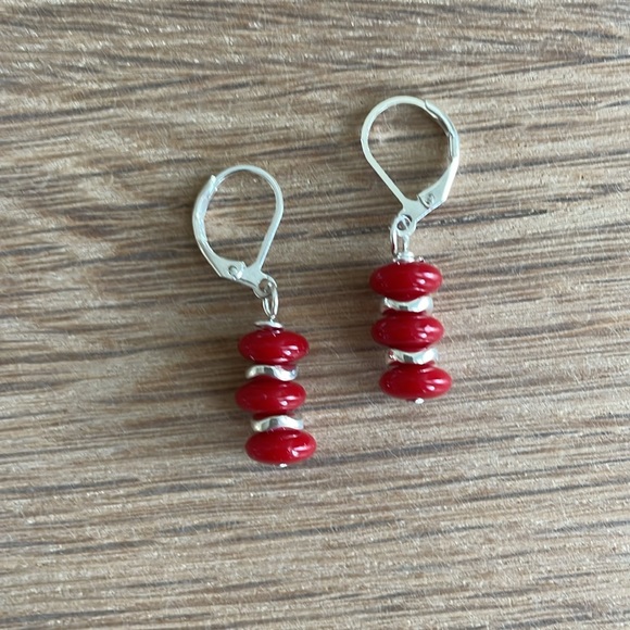 Hand Crafted Jewelry - HAND CRAFTED EARRINGS Red with Silver